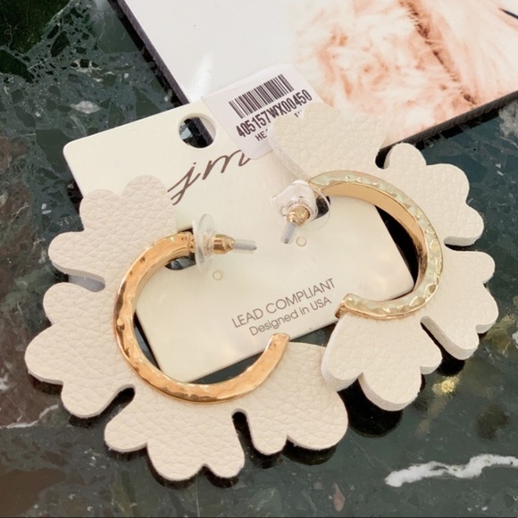 AngelBellas Jewelry - Leather Ivory Floral Leaf  Half Hoop Earrings